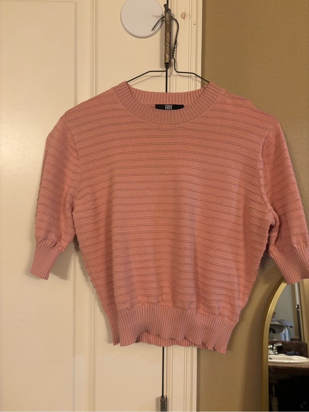 Frye Light Pink/ Coral Eyelet Stripe Knit Sweater